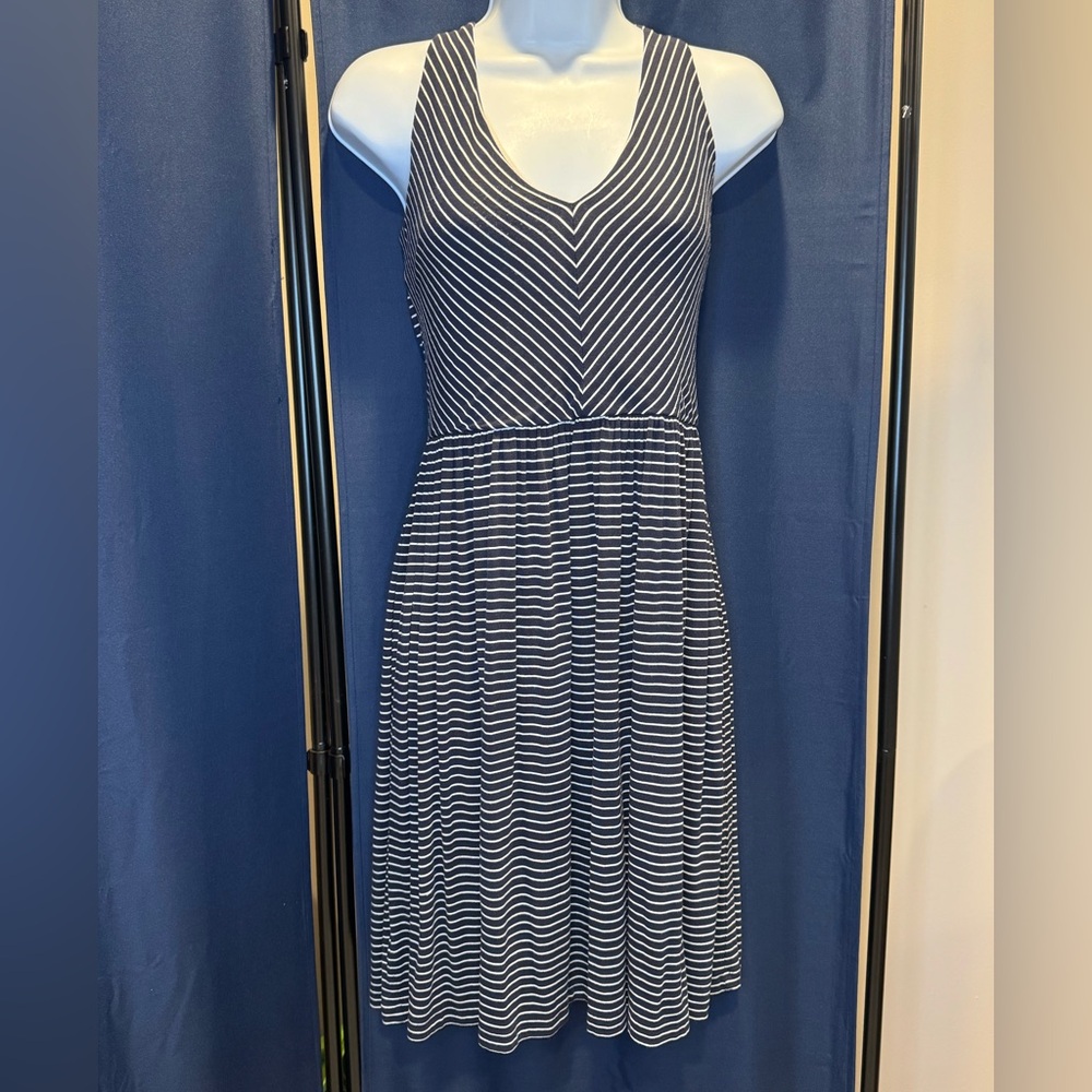 Loft Navy and White Striped Criss-Cross Back Sundress